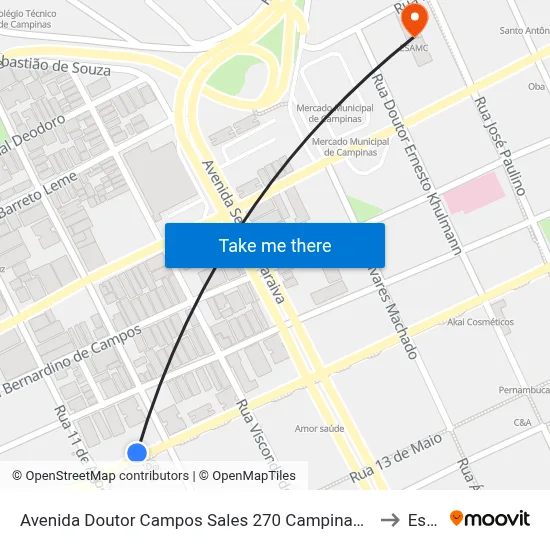 Avenida Doutor Campos Sales 270 Campinas - São Paulo 13010 Brasil to Esamc map