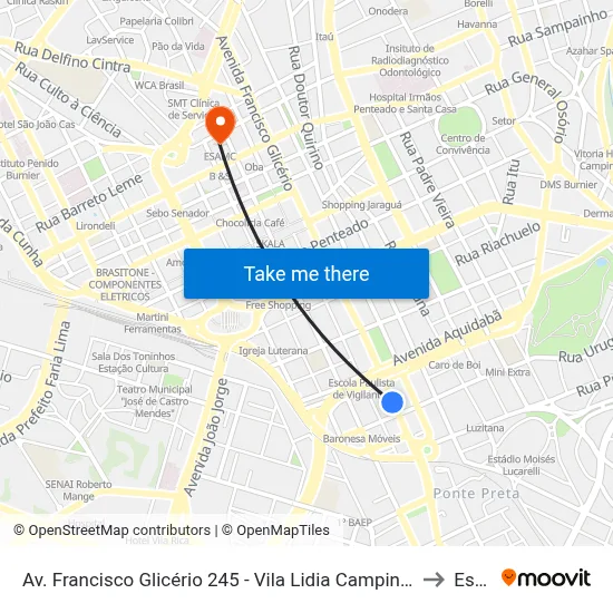 Av. Francisco Glicério 245 - Vila Lidia Campinas - SP 13026-501 Brasil to Esamc map
