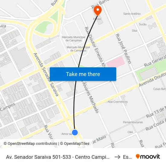 Av. Senador Saraiva 501-533 - Centro Campinas - SP 13013-061 Brasil to Esamc map
