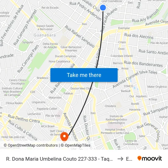 R. Dona Maria Umbelina Couto 227-333 - Taquaral Campinas - SP 13076-011 Brasil to Esamc map
