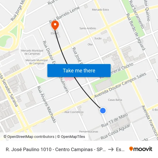 R. José Paulino 1010 - Centro Campinas - SP 13013-001 Brasil to Esamc map