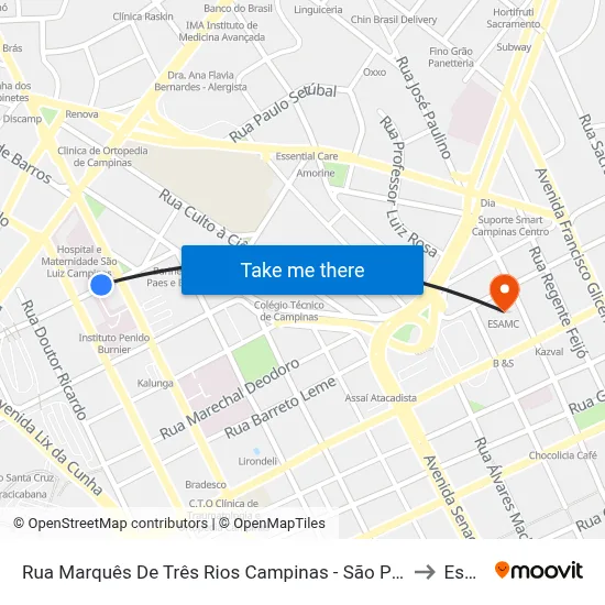 Rua Marquês De Três Rios Campinas - São Paulo 13020 Brasil to Esamc map