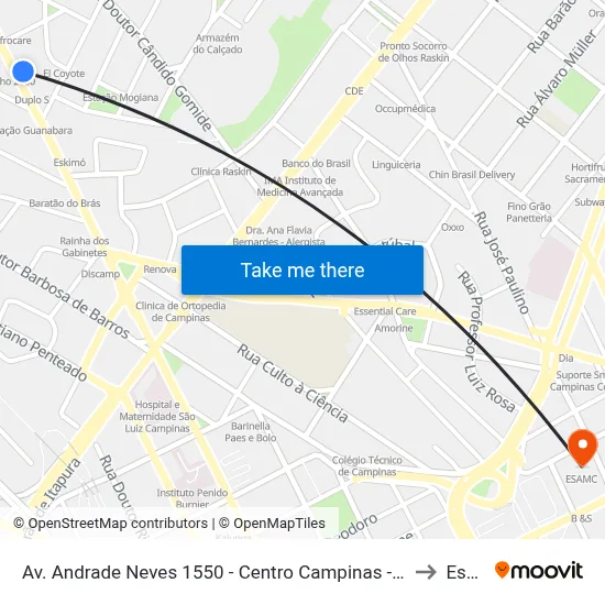 Av. Andrade Neves 1550 - Centro Campinas - SP 13013-161 Brasil to Esamc map