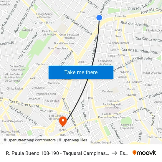 R. Paula Bueno 108-190 - Taquaral Campinas - SP 13076-061 Brasil to Esamc map