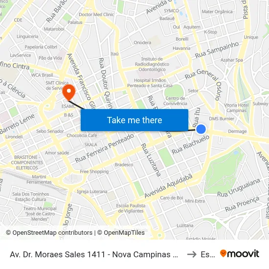 Av. Dr. Moraes Sales 1411 - Nova Campinas Campinas - SP 13092-111 Brasil to Esamc map