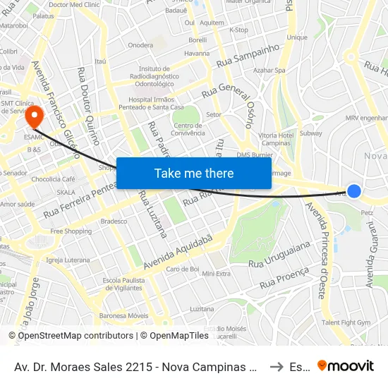 Av. Dr. Moraes Sales 2215 - Nova Campinas Campinas - SP 13092-111 Brasil to Esamc map