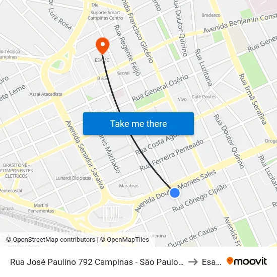 Rua José Paulino 792 Campinas - São Paulo 13013 Brasil to Esamc map