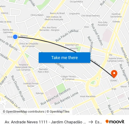 Av. Andrade Neves 1111 - Jardim Chapadão Campinas - SP Brasil to Esamc map