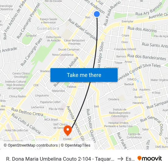R. Dona Maria Umbelina Couto 2-104 - Taquaral Campinas - SP 13076-011 Brasil to Esamc map