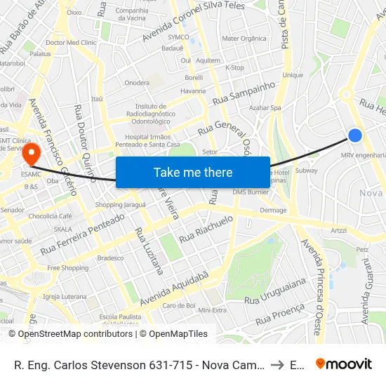 R. Eng. Carlos Stevenson 631-715 - Nova Campinas Campinas - SP 13092-132 Brasil to Esamc map