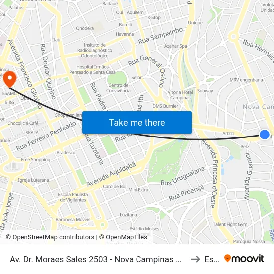 Av. Dr. Moraes Sales 2503 - Nova Campinas Campinas - SP 13092-111 Brasil to Esamc map