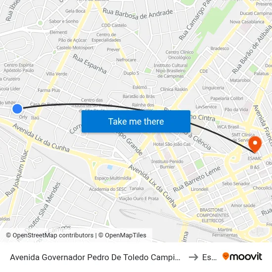 Avenida Governador Pedro De Toledo Campinas - São Paulo 13070 Brasil to Esamc map