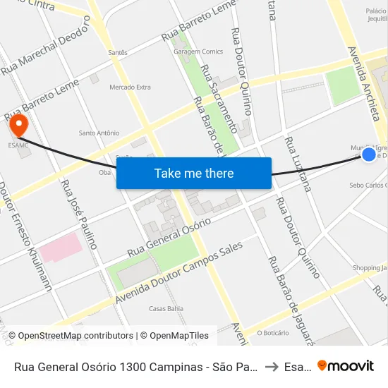 Rua General Osório 1300 Campinas - São Paulo 13010 Brasil to Esamc map