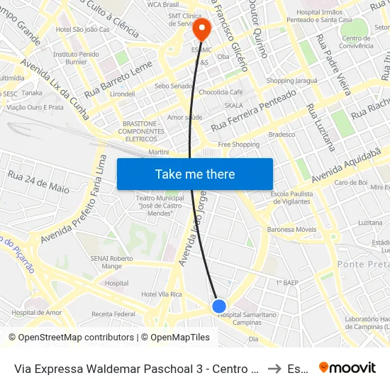 Via Expressa Waldemar Paschoal 3 - Centro Campinas - SP Brasil to Esamc map