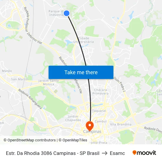 Estr. Da Rhodia 3086 Campinas - SP Brasil to Esamc map