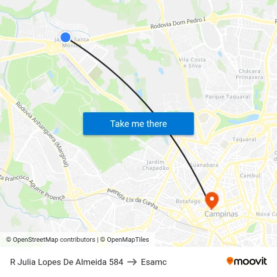 R Julia Lopes De Almeida 584 to Esamc map