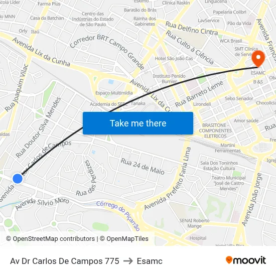Av Dr Carlos De Campos 775 to Esamc map