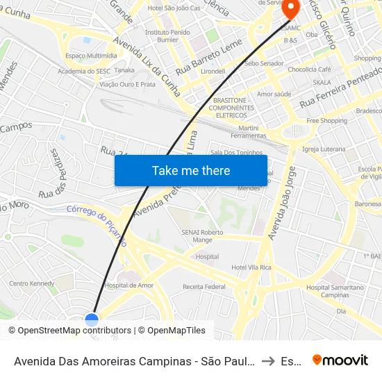 Avenida Das Amoreiras Campinas - São Paulo 13036-225 Brasil to Esamc map