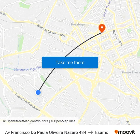 Av Francisco De Paula Oliveira Nazare 484 to Esamc map