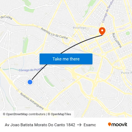 Av Joao Batista Morato Do Canto 1842 to Esamc map