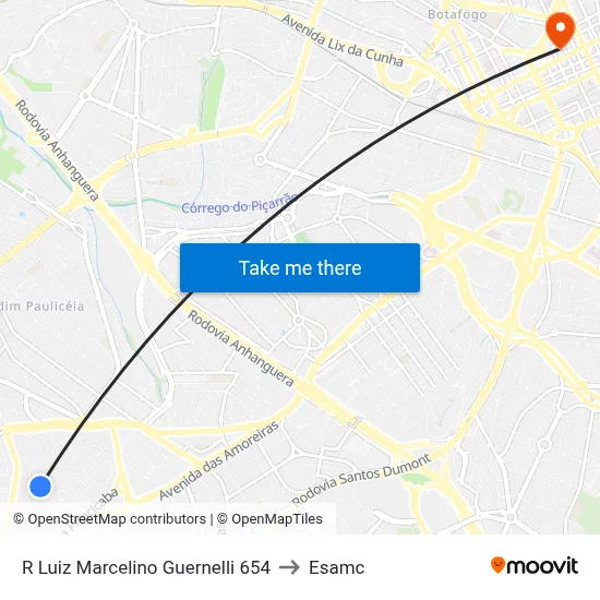 R Luiz Marcelino Guernelli 654 to Esamc map