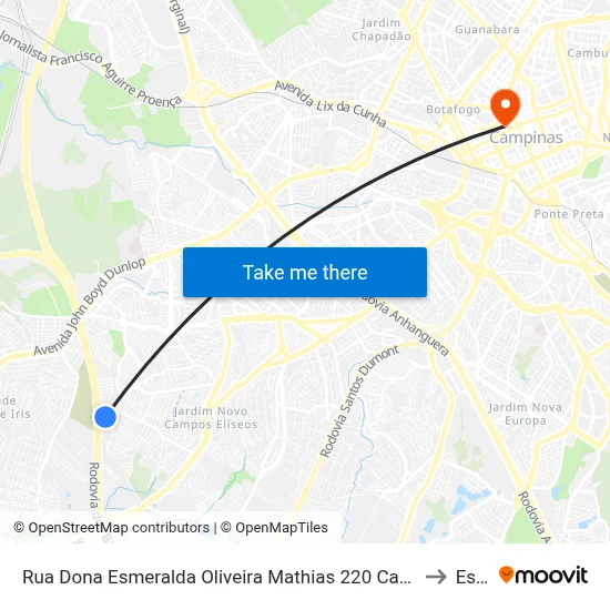 Rua Dona Esmeralda Oliveira Mathias 220 Campinas - São Paulo 13060 Brasil to Esamc map