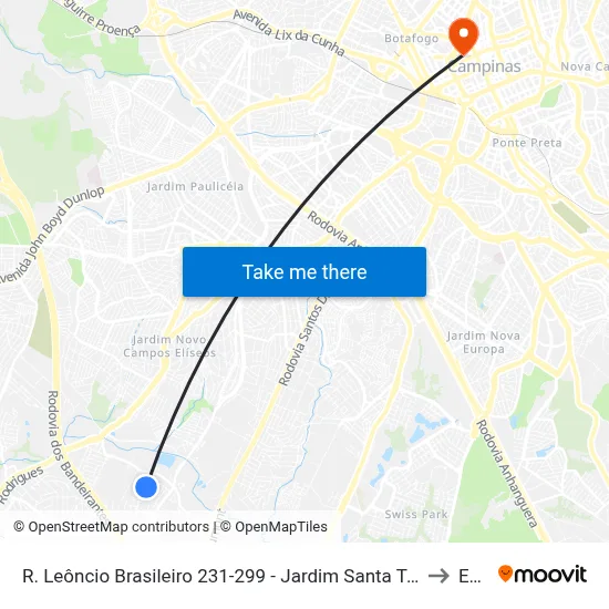 R. Leôncio Brasileiro 231-299 - Jardim Santa Terezinha Campinas - SP 13052-150 Brasil to Esamc map