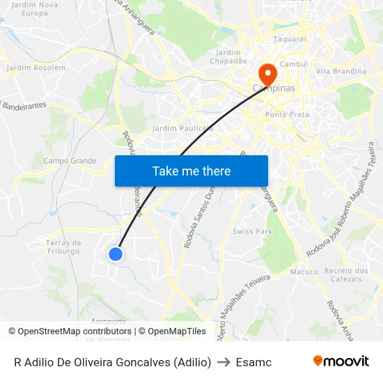 R Adilio De Oliveira Goncalves (Adilio) to Esamc map