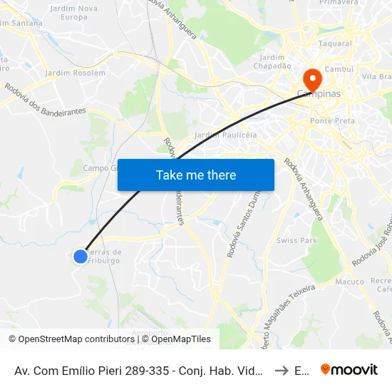 Av. Com Emílio Pieri 289-335 - Conj. Hab. Vida Nova Campinas - SP 13057-535 Brasil to Esamc map