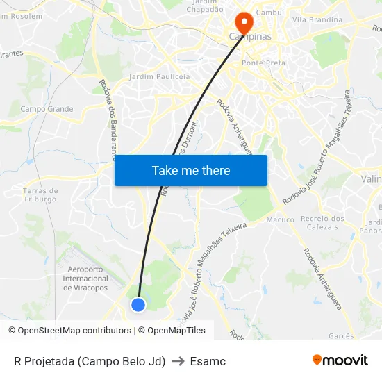 R Projetada (Campo Belo Jd) to Esamc map
