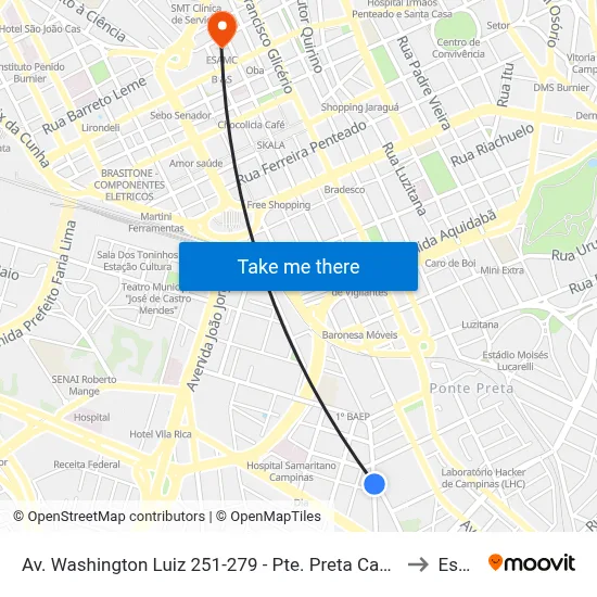 Av. Washington Luiz 251-279 - Pte. Preta Campinas - SP Brasil to Esamc map