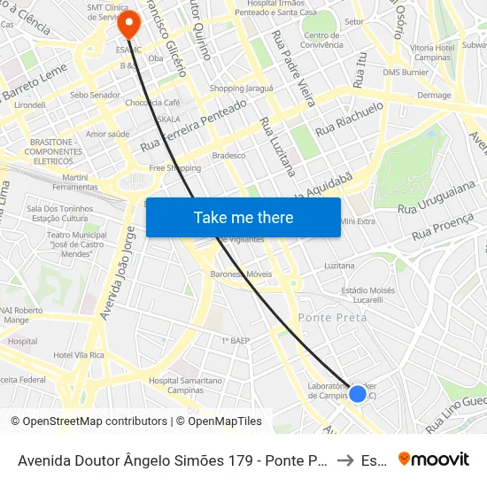 Avenida Doutor Ângelo Simões 179 - Ponte Preta Campinas - SP Brasil to Esamc map