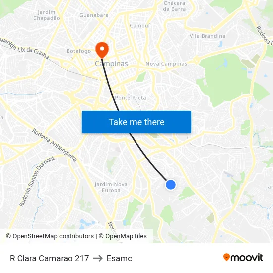 R Clara Camarao 217 to Esamc map