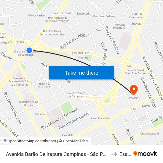 Avenida Barão De Itapura Campinas - São Paulo 13020 Brasil to Esamc map
