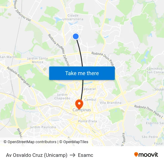 Av Osvaldo Cruz (Unicamp) to Esamc map
