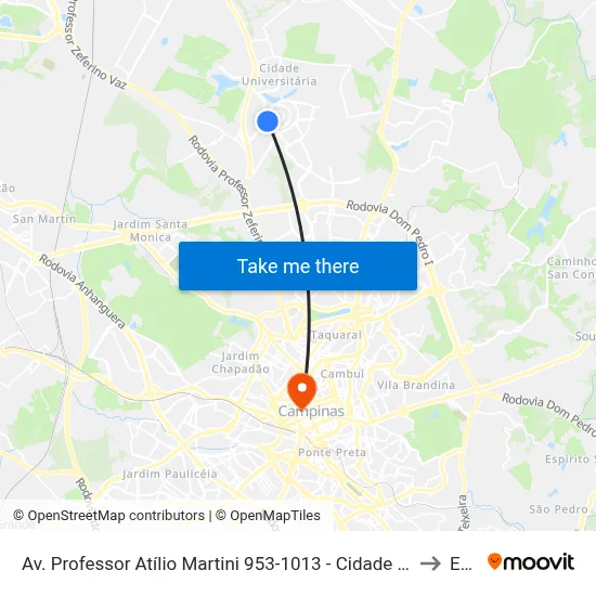 Av. Professor Atílio Martini 953-1013 - Cidade Universitária Campinas - SP 13083-830 Brasil to Esamc map