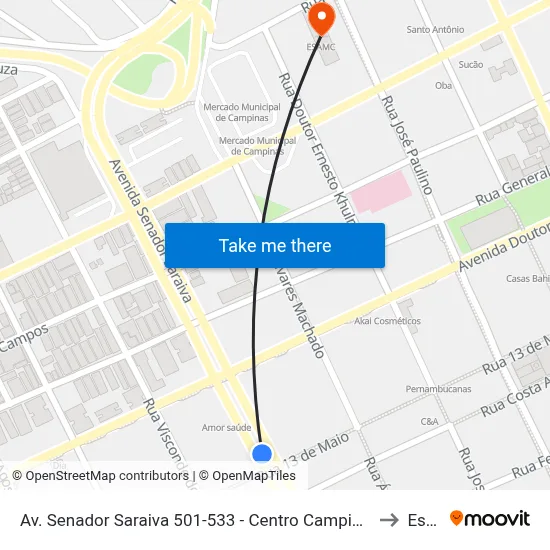 Av. Senador Saraiva 501-533 - Centro Campinas - SP 13013-061 Brasil to Esamc map
