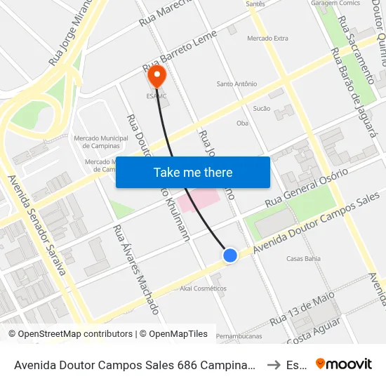 Avenida Doutor Campos Sales 686 Campinas - São Paulo 13010 Brasil to Esamc map