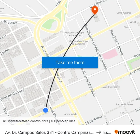 Av. Dr. Campos Sales 381 - Centro Campinas - SP 13010-081 Brasil to Esamc map