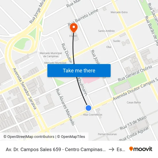 Av. Dr. Campos Sales 659 - Centro Campinas - SP 13010-080 Brasil to Esamc map