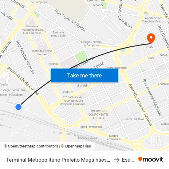 Terminal Metropolitano Prefeito Magalhães Teixeira to Esamc map