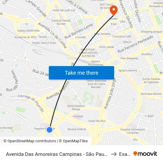 Avenida Das Amoreiras Campinas - São Paulo 13030 Brasil to Esamc map