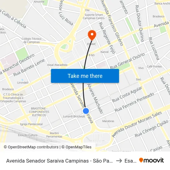 Avenida Senador Saraiva Campinas - São Paulo 13013 Brasil to Esamc map