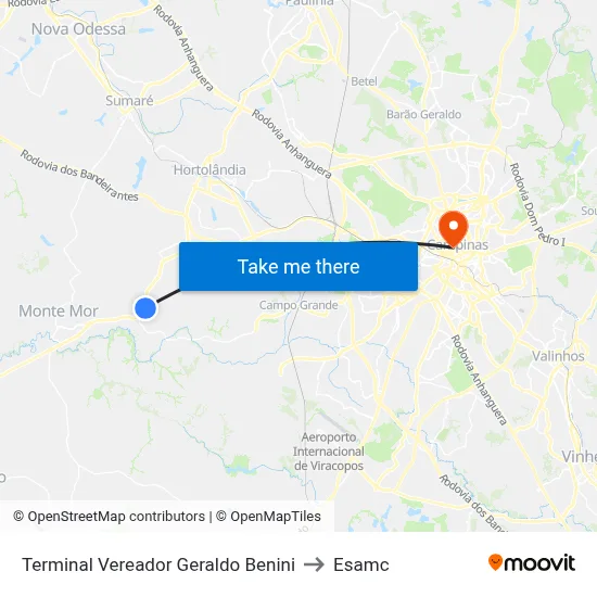Terminal Vereador Geraldo Benini to Esamc map