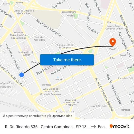 R. Dr. Ricardo 336 - Centro Campinas - SP 13010-200 Brasil to Esamc map