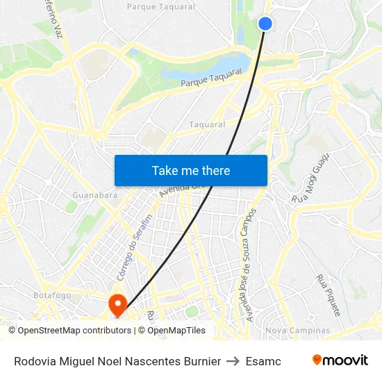 Rodovia Miguel Noel Nascentes Burnier to Esamc map