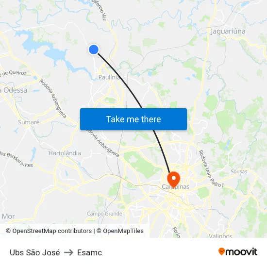 Ubs São José to Esamc map