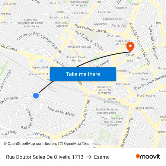 Rua Doutor Sales De Oliveira 1713 to Esamc map
