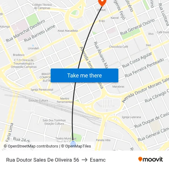 Rua Doutor Sales De Oliveira 56 to Esamc map