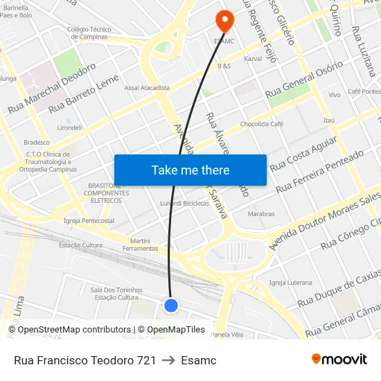 Rua Francisco Teodoro 721 to Esamc map